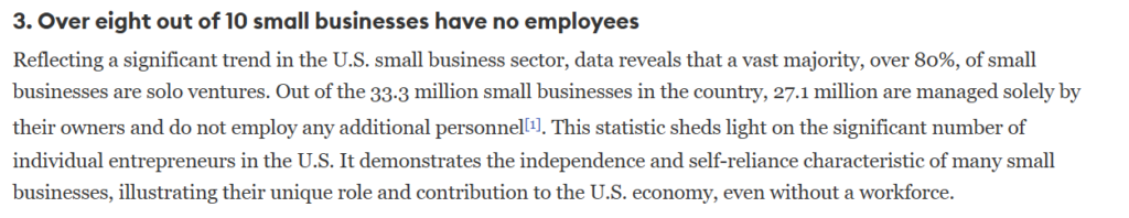 A statistics on how small business doesn't have employees for limited budget.